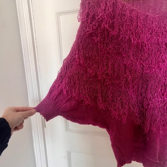 Very Fun Vintage Magenta Top with Fringe, S/M - Picture 2 of 3
